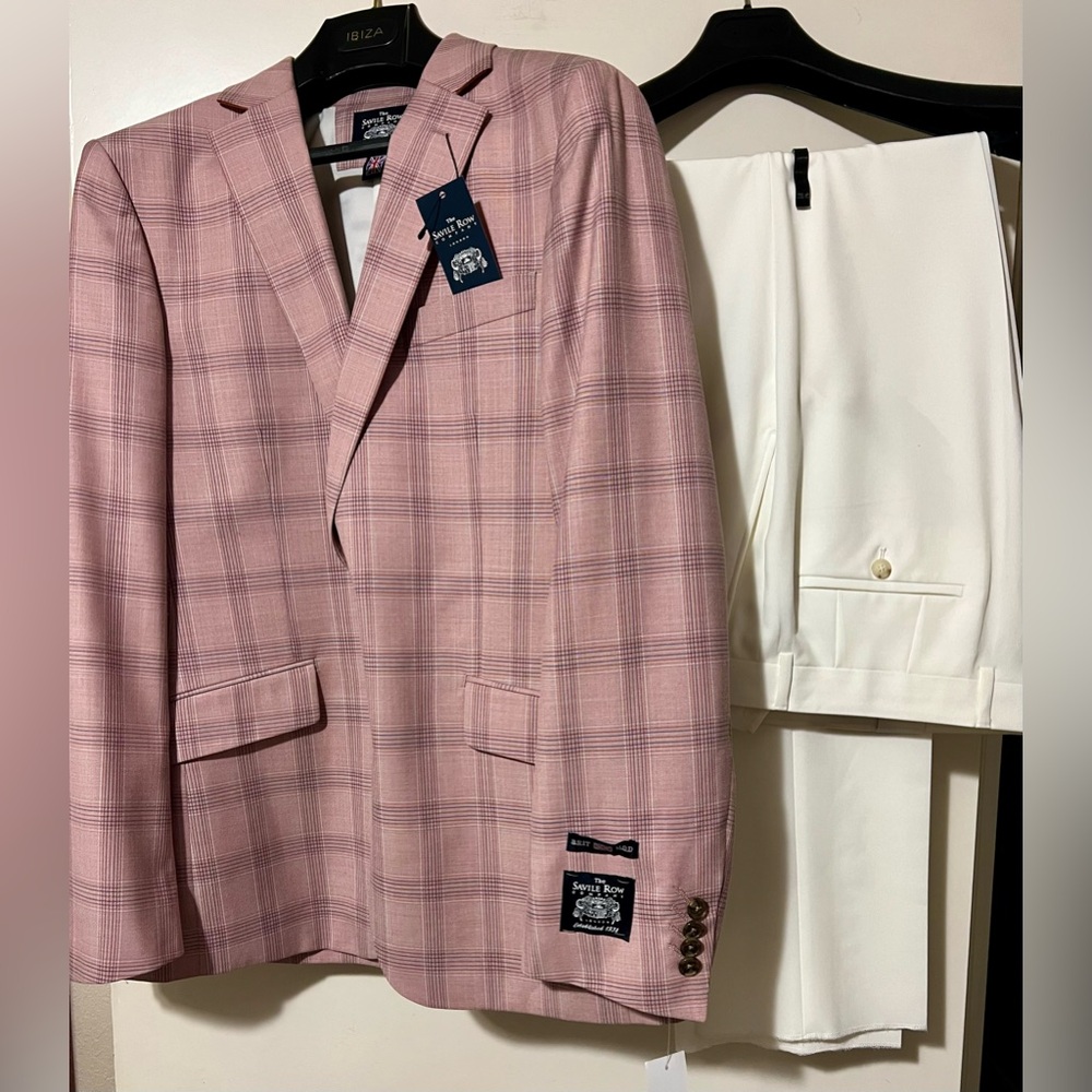 NWT 2PC The Seville Row Men's Red Plaid Suit Blazer and Pants